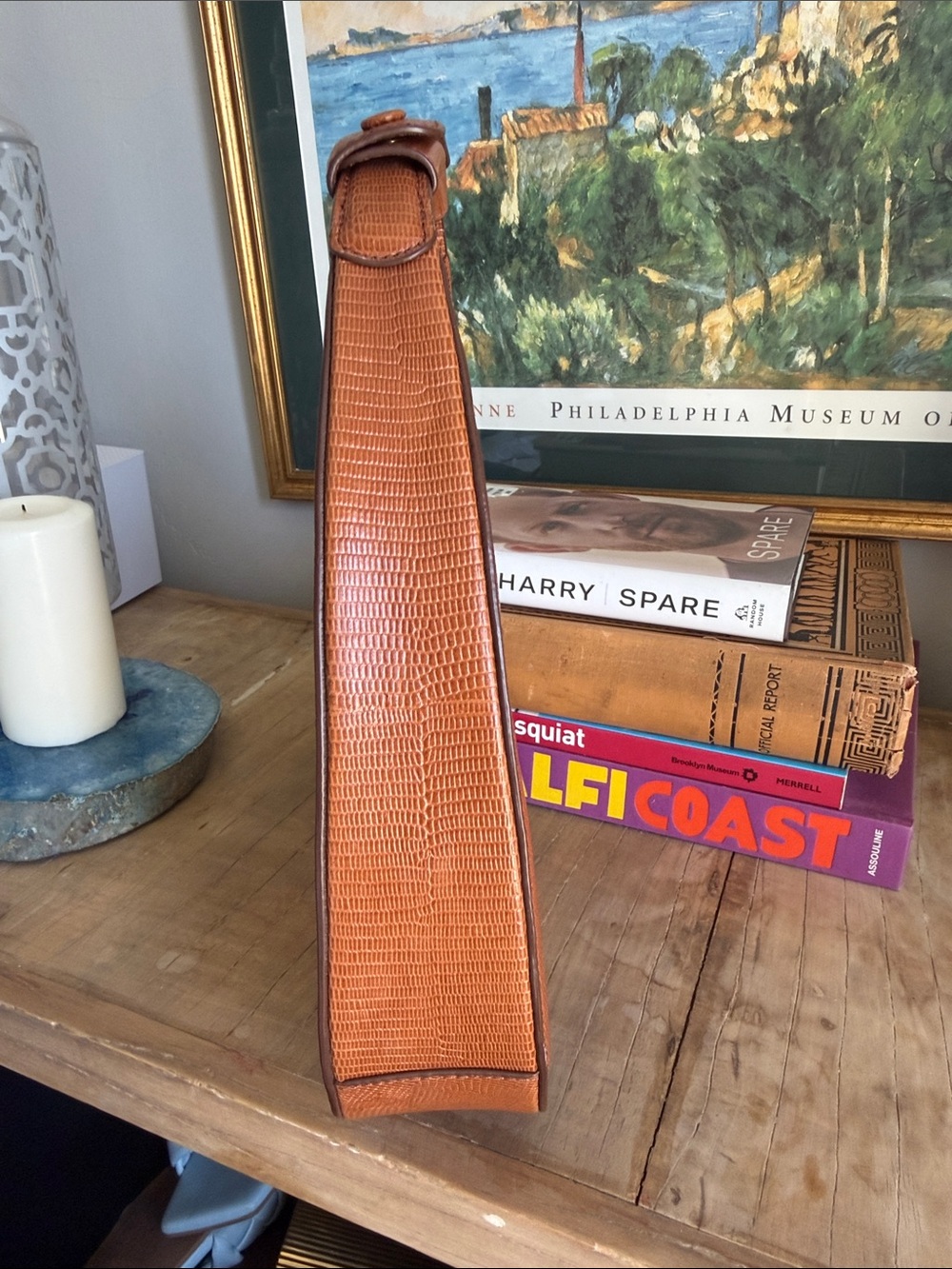 STAUD Moon Bag – lizard print Embossed Leather | Saddle Brown - Picture 5 of 9